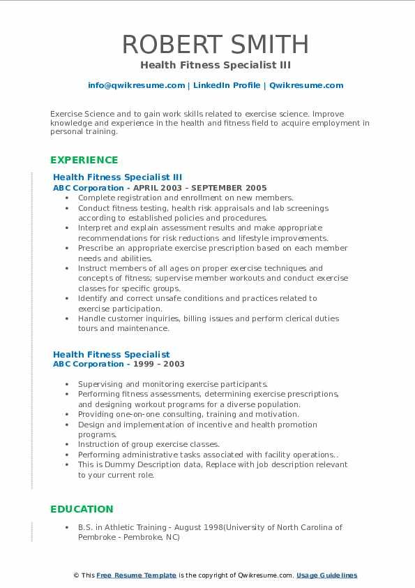 Health Fitness Specialist: Role and Responsibilities